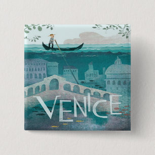 venice Italy Gondola travel vacation retro post 15 Cm Square Badge