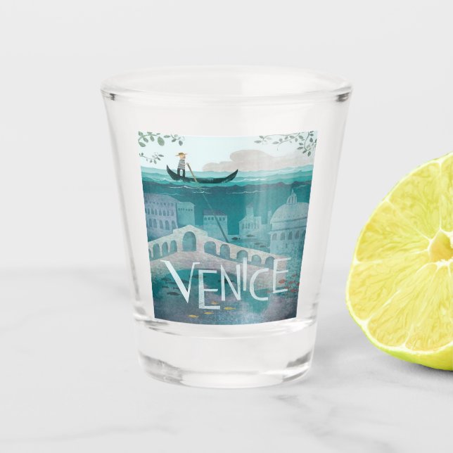 venice Italy Gondola travel vacation retro post   Shot Glass (Front)