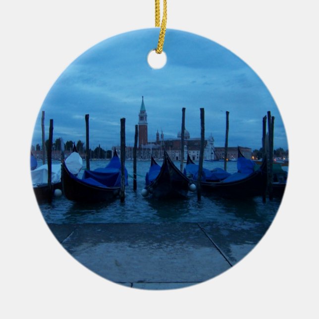 Venice Italy Gondolas Ceramic Tree Decoration (Front)