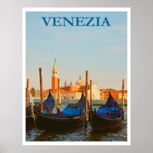 Venice Italy Gondolas Retro Vintage Travel Poster