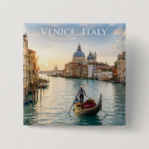 Venice Italy Grand Canal Gondola Sunset 15 Cm Square Badge