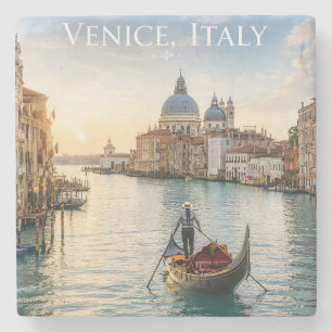 Venice Italy Grand Canal Gondola Sunset Stone Coaster