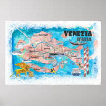 Venice Italy Illustrated Map with Main Canals Land