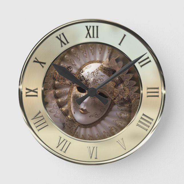 Venice, Italy (IT) - Mysterious Carnival Mask Round Clock (Front)
