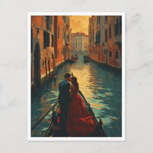 Venice Italy Lovers Gondola Canal Romantic Color Postcard