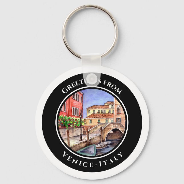 Venice Italy Pen and Wash Watercolor Painting Key Ring (Front)