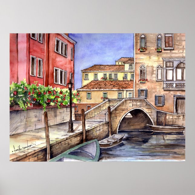 Venice Italy Pen and Wash Watercolor Poster (Front)