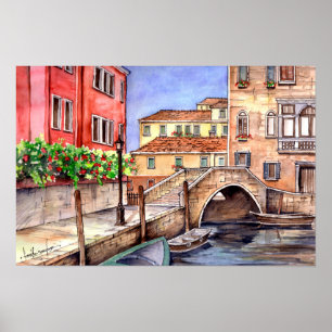 Venice Italy Pen and Wash Watercolor Poster