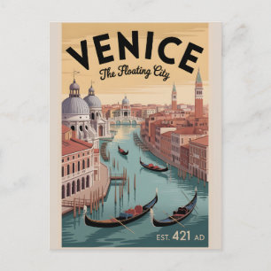 Venice Italy Retro Skyline Cityscape Travel Postcard