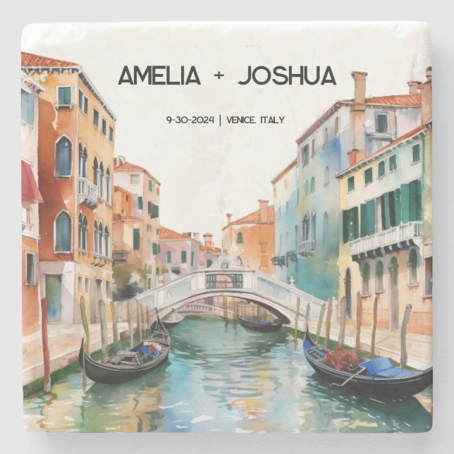 Venice Italy Romantic Save the Date Stone Coaster (Front)