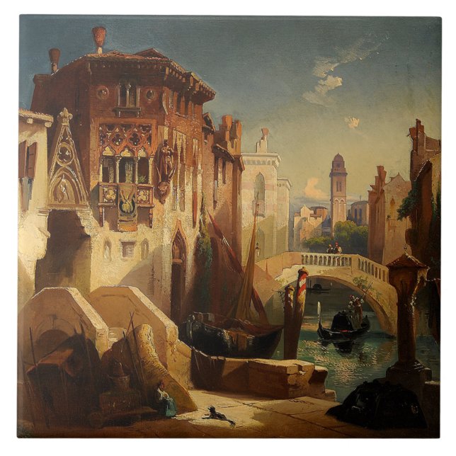 Venice Italy Town Canal Boat Gondola Ceramic Tile (Front)