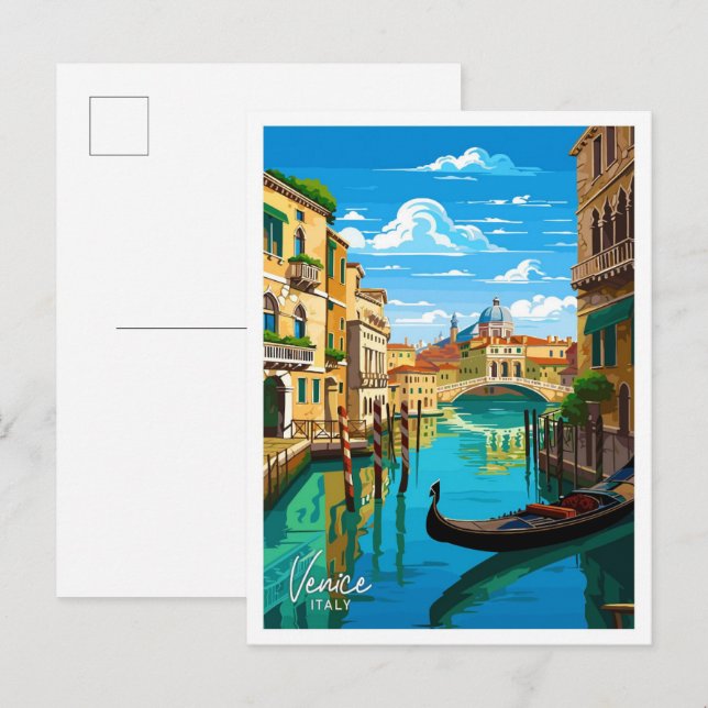 Venice Italy Travel Vintage Illustration Postcard (Front/Back)