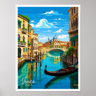 Venice Italy Travel Vintage Illustration Poster