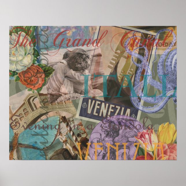 Venice Italy Travel Vintage Pretty Colourful Art Poster (Front)
