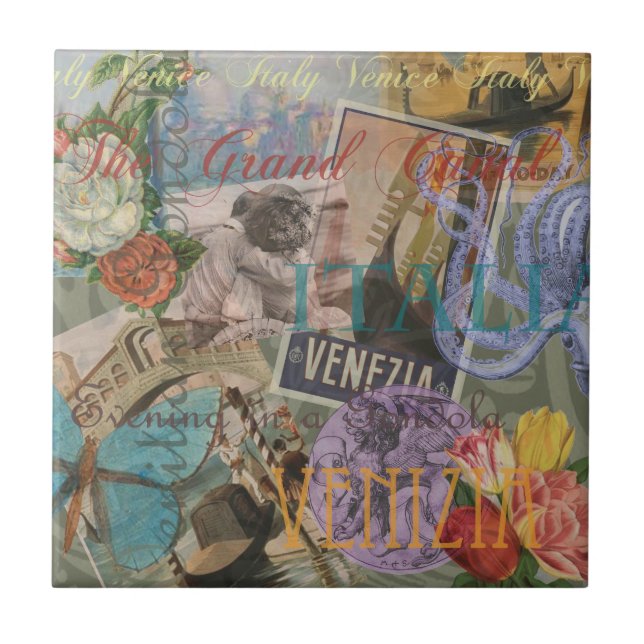 Venice Italy Travel Vintage Pretty Colourful Art Tile (Front)