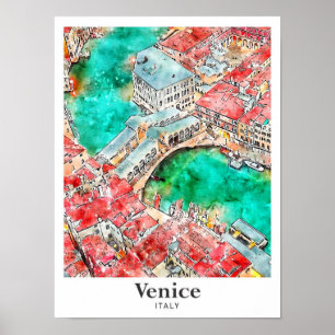 Venice Italy Travel Watercolor Sketch Hand Drawn Poster
