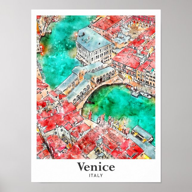 Venice Italy Travel Watercolor Sketch Hand Drawn Poster (Front)