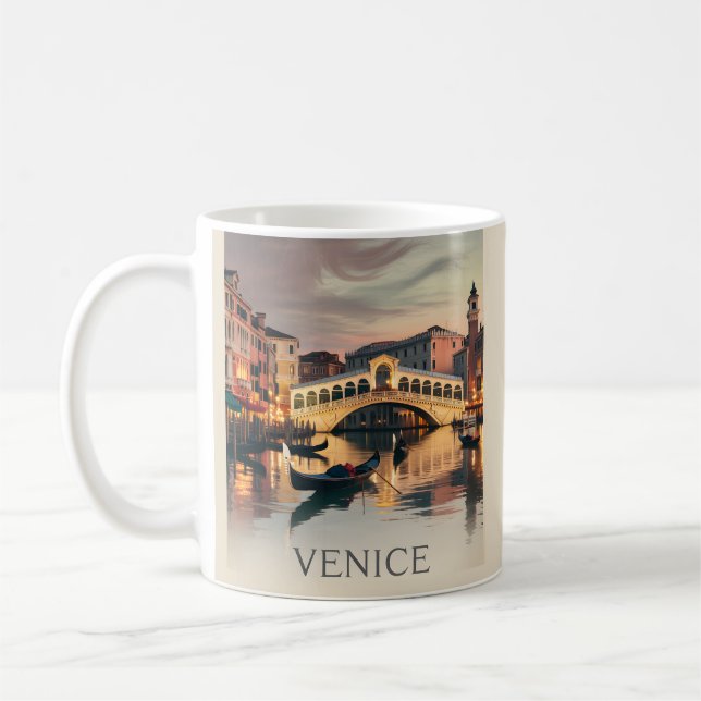 Venice Italy Vacation Canal Bridge Twilight Retro Coffee Mug (Left)