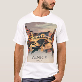 Venice Italy Vacation Canal Bridge Twilight Retro T-Shirt