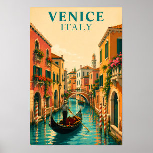 Venice Italy Venetian Venetian Canal Retro Travel Poster