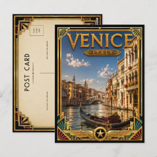 Venice Italy Vintage Grand Canal Art Deco Golden Postcard