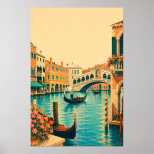 Venice Italy Vintage Travel Grand Canal Gondola Poster