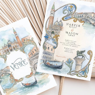 Venice Italy Watercolor Landmarks Wedding Invitation