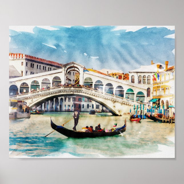 ✪➤ Venice, Italy Watercolor Travel Souvenir Art Poster (Front)
