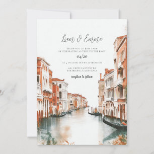Venice Italy Watercolor Vinatge Wedding Invitation