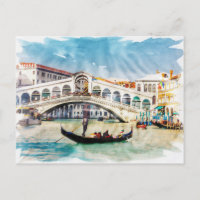 Venice Italy Watercolor Vintage World Travel Art