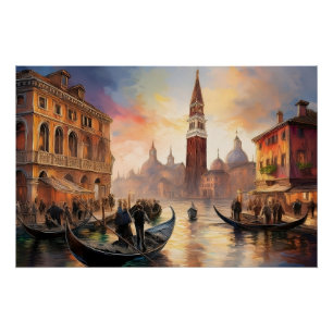 Venice Landscape Painting w Gondolas & San Marco   Poster