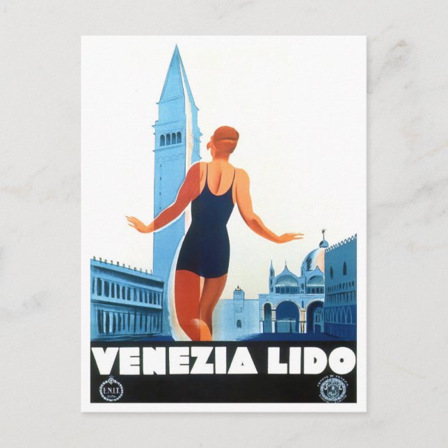 Venice Lido Italy vintage travel Postcard (Front)