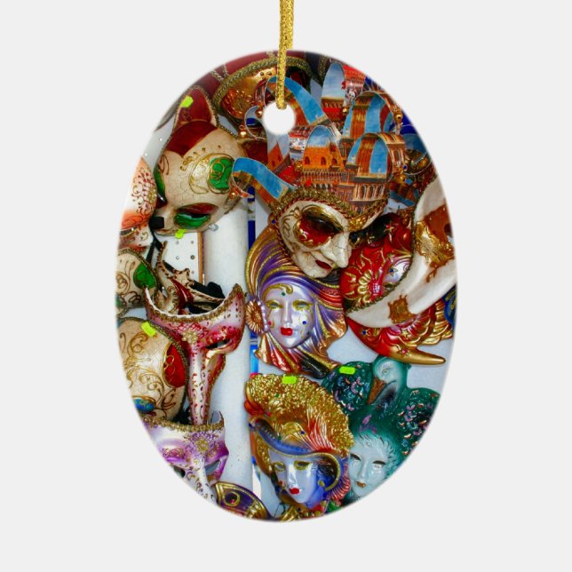 Venice Masks Ceramic Tree Decoration (Front)