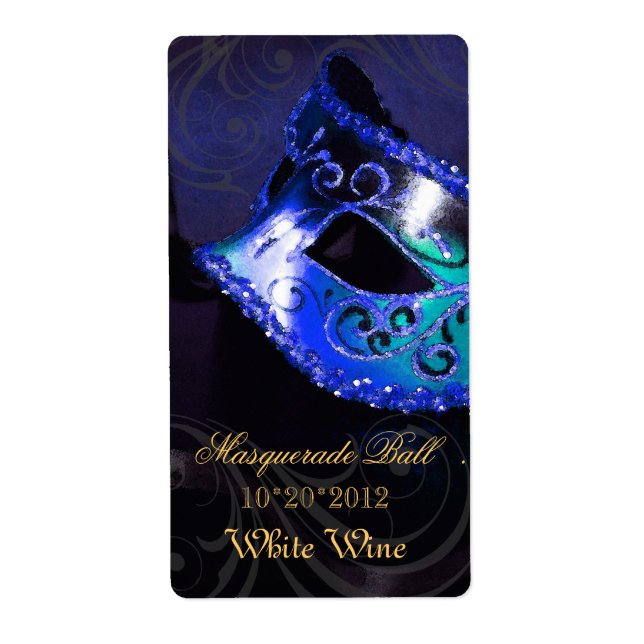 Venice Masquerade Blue Wine Holiday Label (Front)
