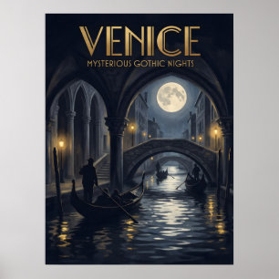 Venice Mysterious Gothic Nights Travel Poster