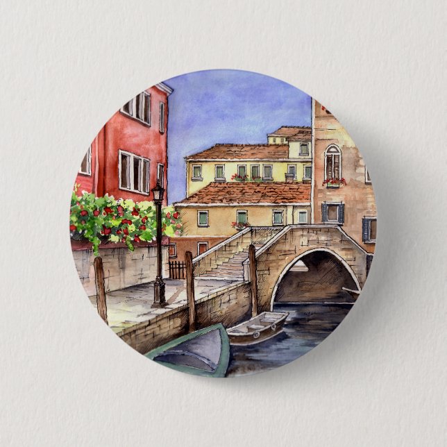 Venice - Pen & Wash Watercolor 6 Cm Round Badge (Front)