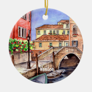 Venice - Pen & Wash Watercolor Ceramic Tree Decoration