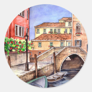 Venice - Pen & Wash Watercolor Classic Round Sticker