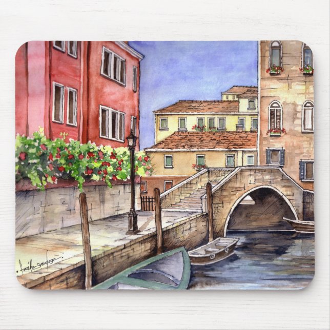 Venice - Pen & Wash Watercolor Mouse Mat (Front)