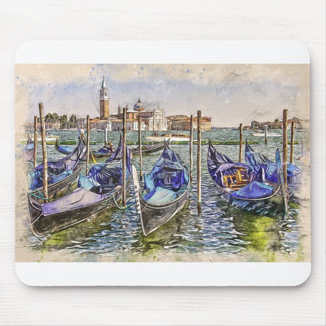 Venice Port Blue Boats Mouse Mat (Front)
