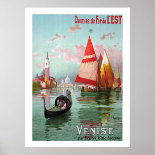 Venice, sailing boats, gondola, vintage, travel poster