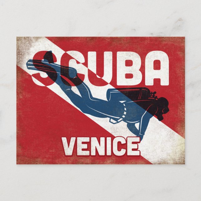 Venice Scuba Diver - Blue Retro Postcard (Front)