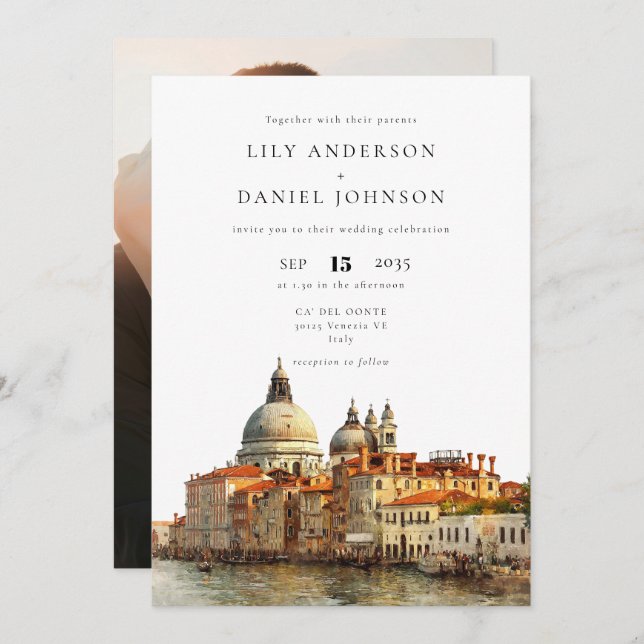 Venice Skyline Destination Photo Wedding Invitation (Front/Back)