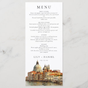 Venice Skyline Watercolor Elegant Wedding Menu