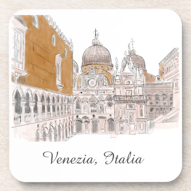 Venice St. Marks Square Pen and Ink Illustration Coaster (Front)