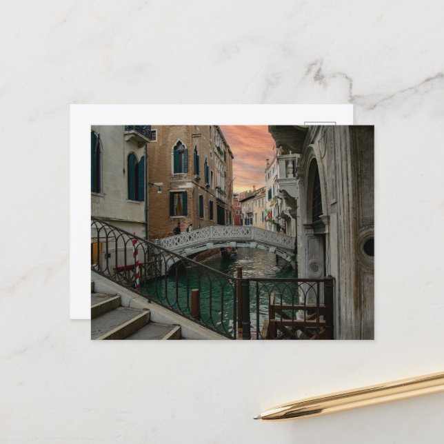 Venice Sunset Canal & Bridge – Romantic Postcard (Front/Back In Situ)