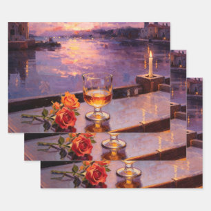 Venice Sunset Whiskey & Roses Wrapping Paper Sheet