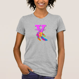 Venice T-Shirt in Grey with Colourful Feathers