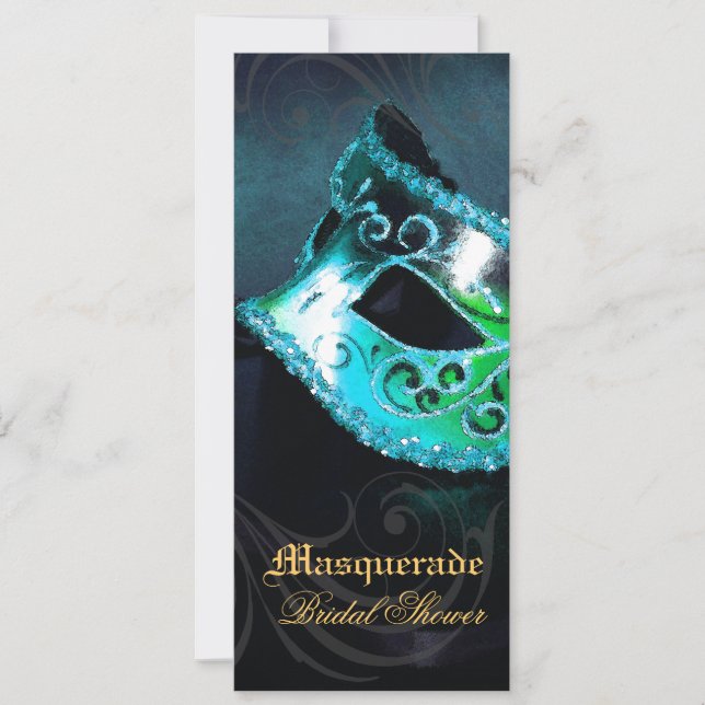 Venice Teal Masquerade Bridal Shower Invitation (Front)