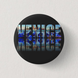 Venice text with reflection 3 cm round badge
